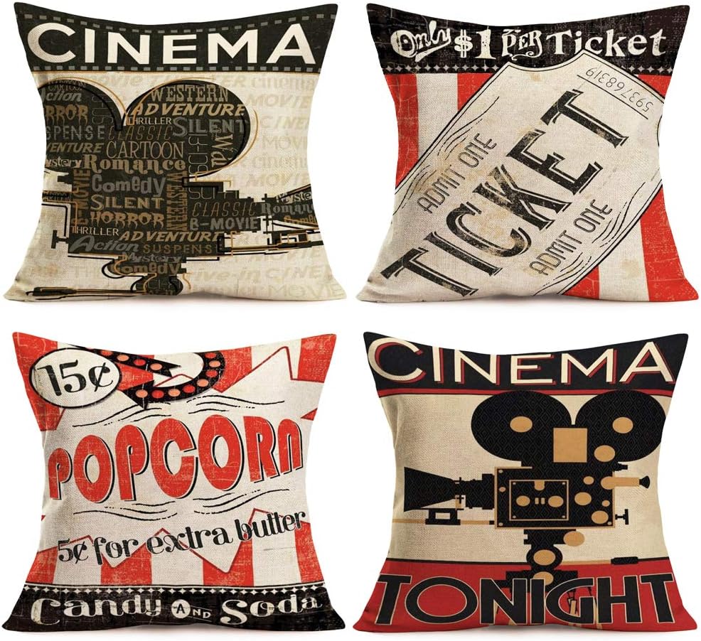 Home Cinema Tickets - Juste de coussin décorative vintage avec